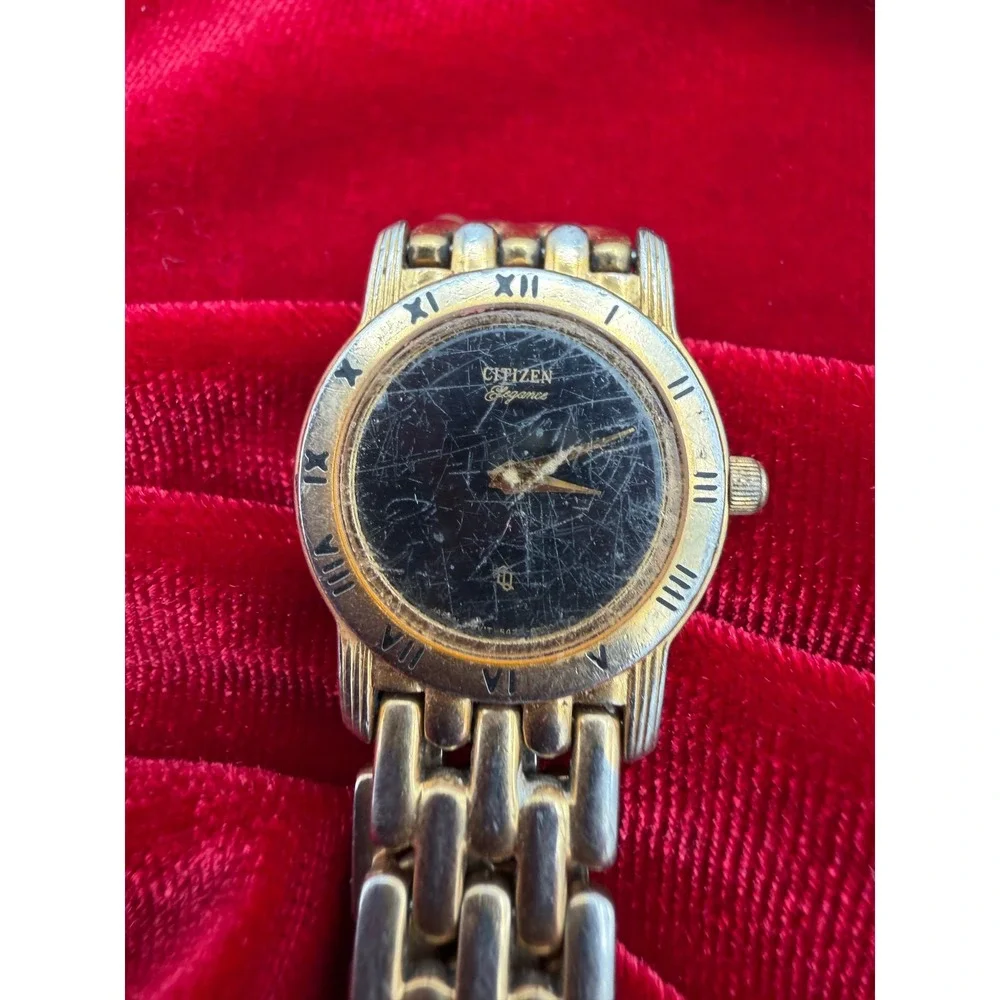 Citizen Elegance Vintage Two Tone Black Dial Watch 5420-S26003 HSB Untested